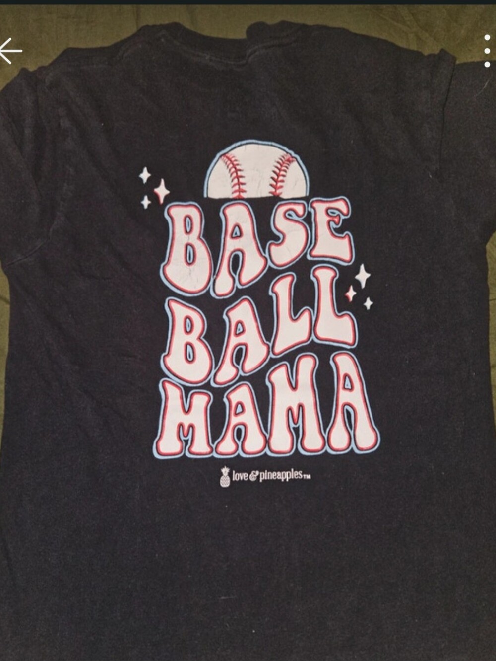 Love & Pineapples Womens "Baseball Mama" Black Graphic Tee